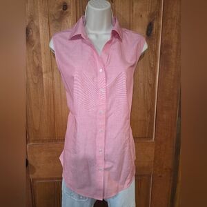 Talbots Red Heathered Sleeveless Button-Down Shirt